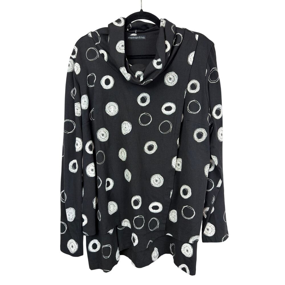 Snapdragon and Twig Tulip Black and White Layered Cowl Neck Top Size MED